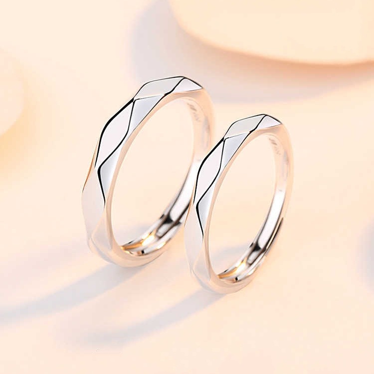 s925纯银情侣戒指棱形开口对戒韩版简约菱角指环高级感男女款一对