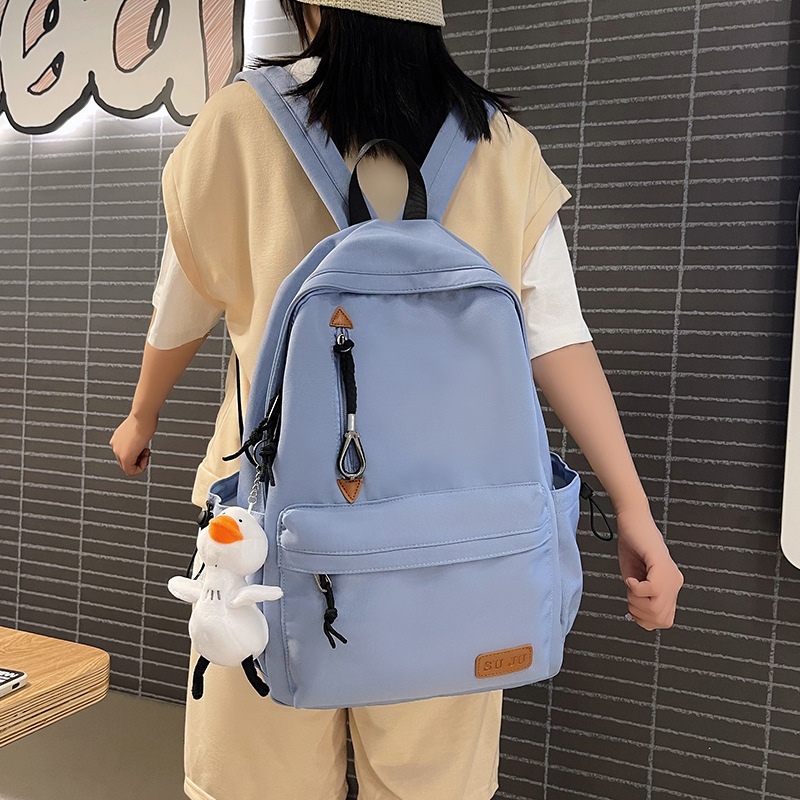 2022 New Korean Style Simple Junior High School Male and Female Students Large Capacity Solid Color Leisure Schoolbag Outdoor Backpack