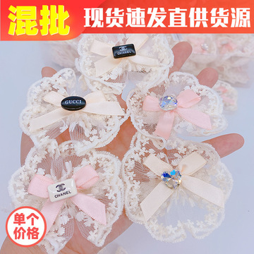 义乌文具2元店摆摊头饰品批发网红发饰仙女蕾丝蝴蝶结发夹卡子b30