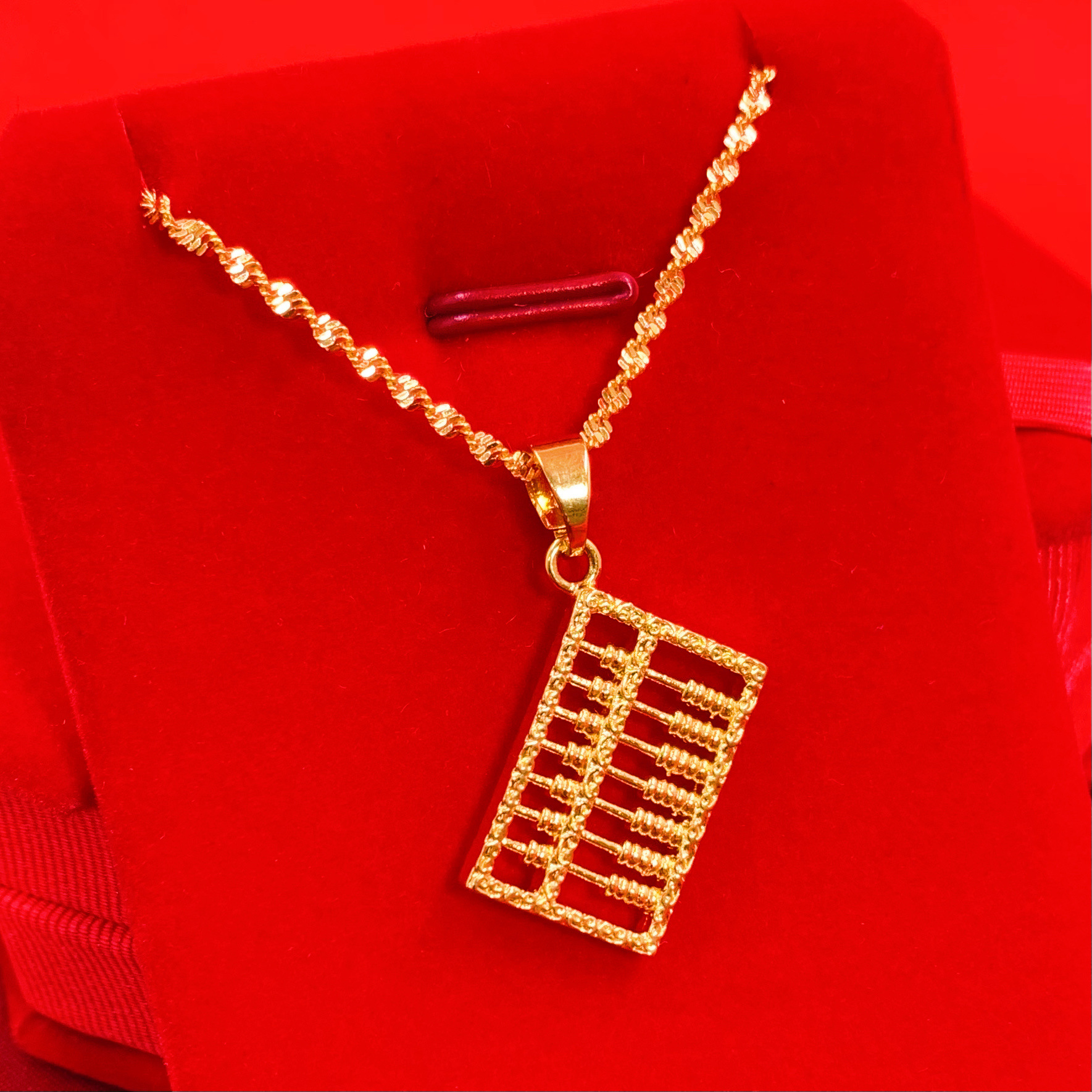 沙金算盘项链小吊坠 国潮民族风如意算盘锁骨项链黄铜吊坠不掉色