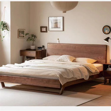 悬浮大床简约北欧风家用双人床木床胡桃木床卧室家具黑实