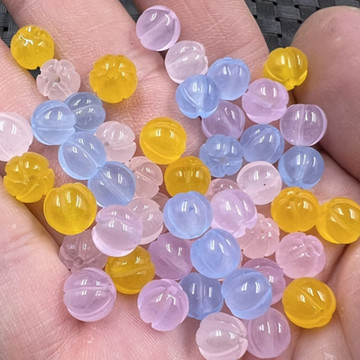 玉石散珠粉色南瓜珠散珠湖蓝色石英岩玉散珠8毫米三色散珠配件珠
