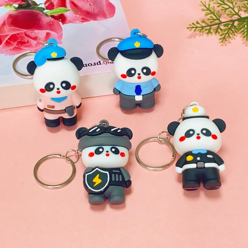 Creative Cute Panda Police Cartoon Key Button Pendant Promotion Boutique Panda Doll Ornaments Small Gift