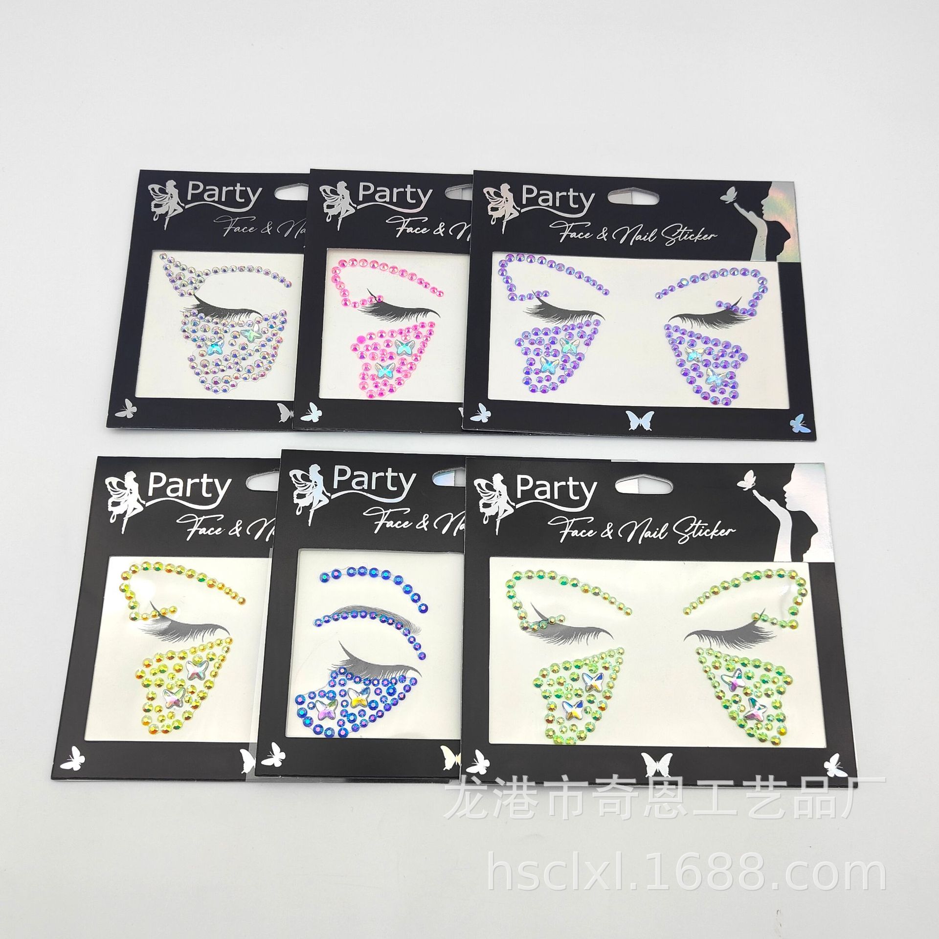 Cross-Border Temporary Tattoo Stick-on Crystals Glue-Free Bindi Eye Pad Forehead Face Pasters Resin Self-Adhesive Butterfly Eye Makeup Diamond Sticker