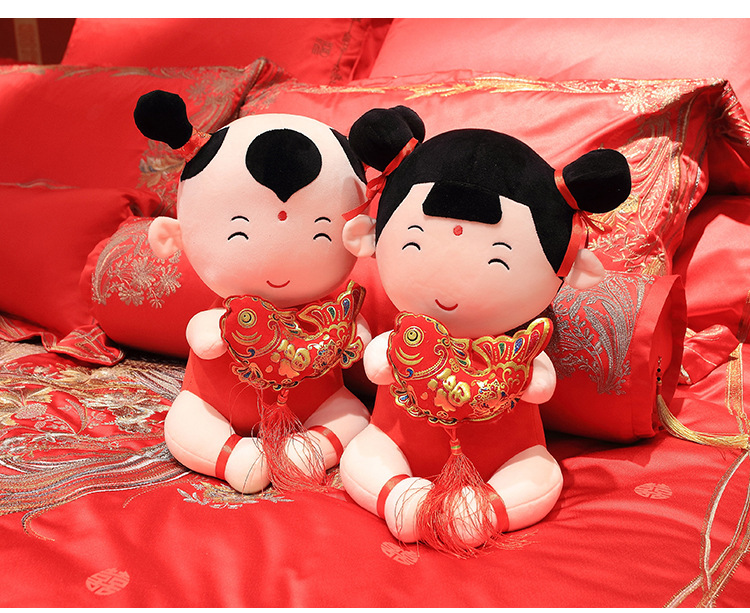 压床娃娃一对结婚金童玉女福娃摆件新款创意婚庆新房礼品公仔玩偶