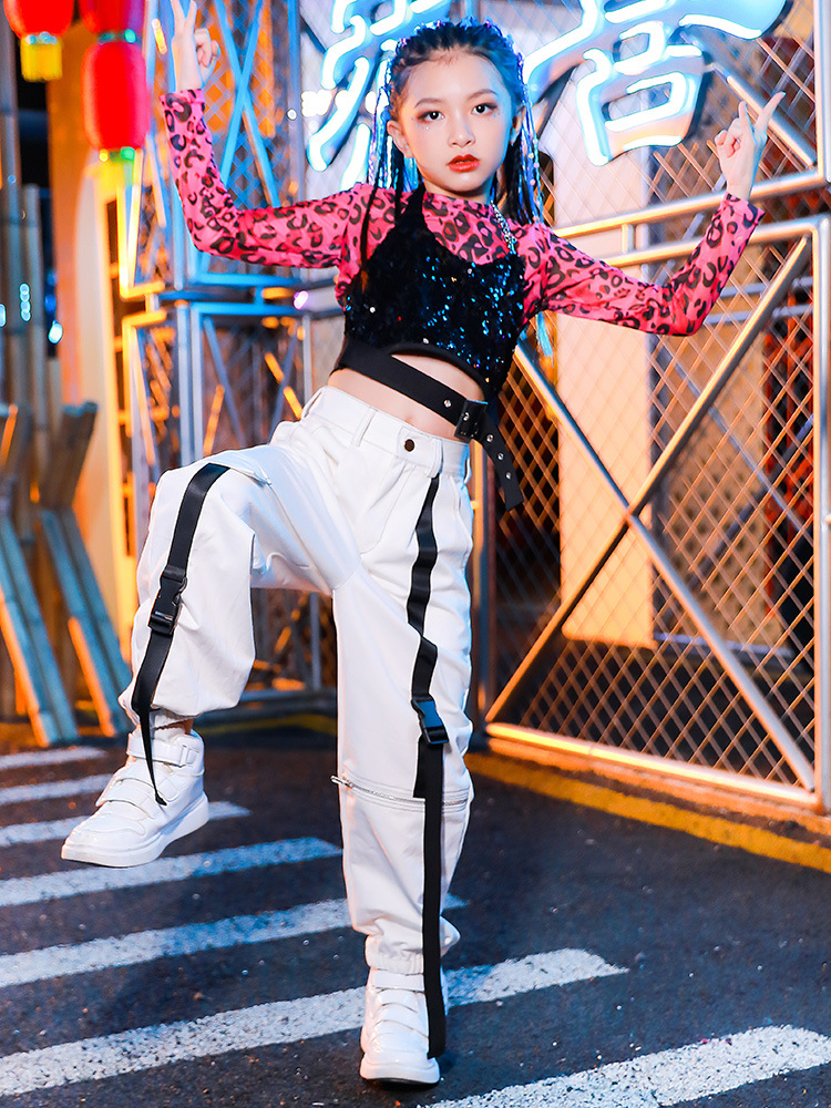 女童爵士舞服装女孩街舞套装少儿舞蹈网红走秀潮装儿童演出服潮衣