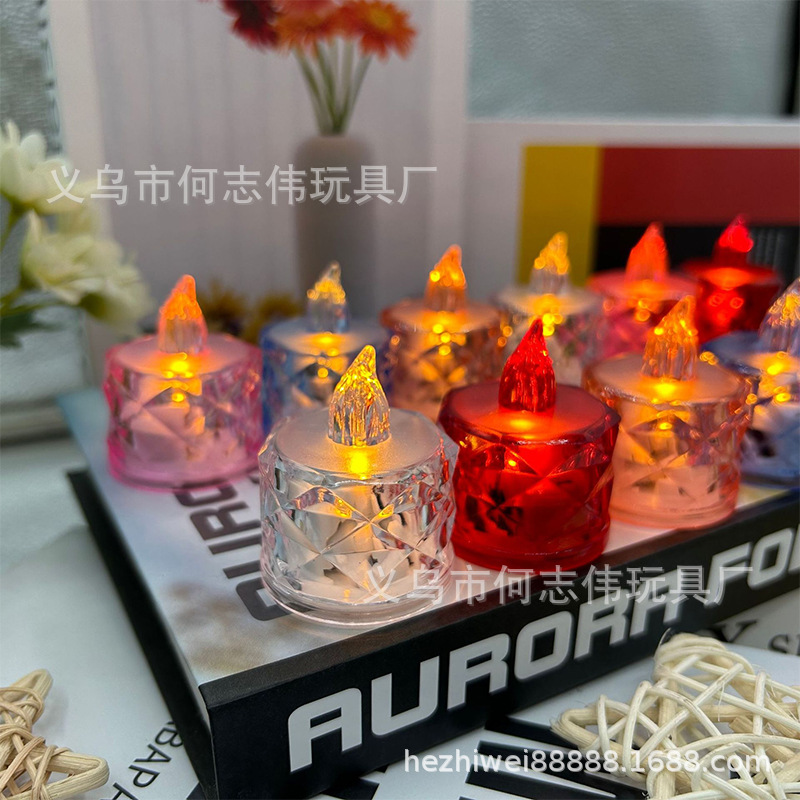 Electronic Rose Candle Led Simulation Crystal Candle Christmas Decorative Candle Transparent Electric Candle Lamp Wholesale