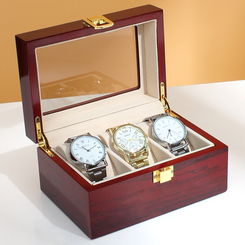 Spot High-Grade Paint Solid Wood Watch Box Three Watches Wooden Packing Box Wooden Watch Storage Display Box