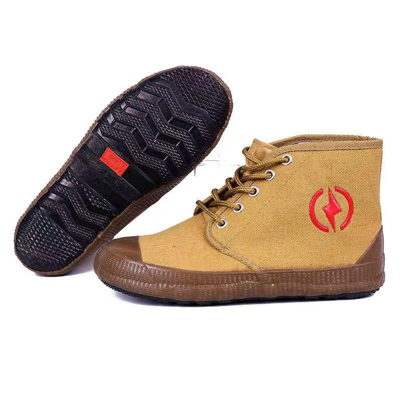New Electrician Insulated Shoes Men's High-Top Breathable Canvas Shoes Labor Protection Men's and Women's Power High Voltage Yellow Rubber Shoes Liberation Shoes