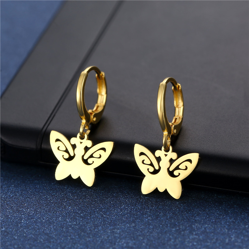 Internet Celebrity Same Style Stainless Steel Eardrop Ornament Cross-Border Amazon 18K Gold 304L Stainless Steel Butterfly Earrings Earrings