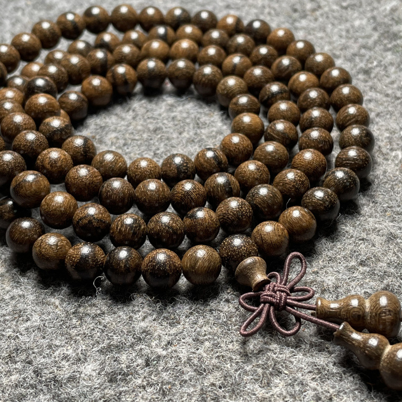 东帝汶虎沉香108手链 天然虎沉香佛珠手链圆珠印尼沉香男女款8mm