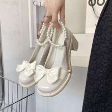 白色高跟鞋设计感小众气质名媛仙女鞋温柔单鞋女中粗跟玛丽珍鞋子