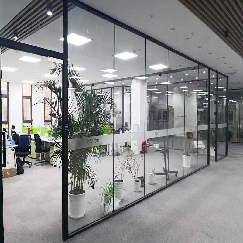 办公室玻璃隔断墙铝合金双层百叶中空钢化磨砂玻璃室内隔音高隔断