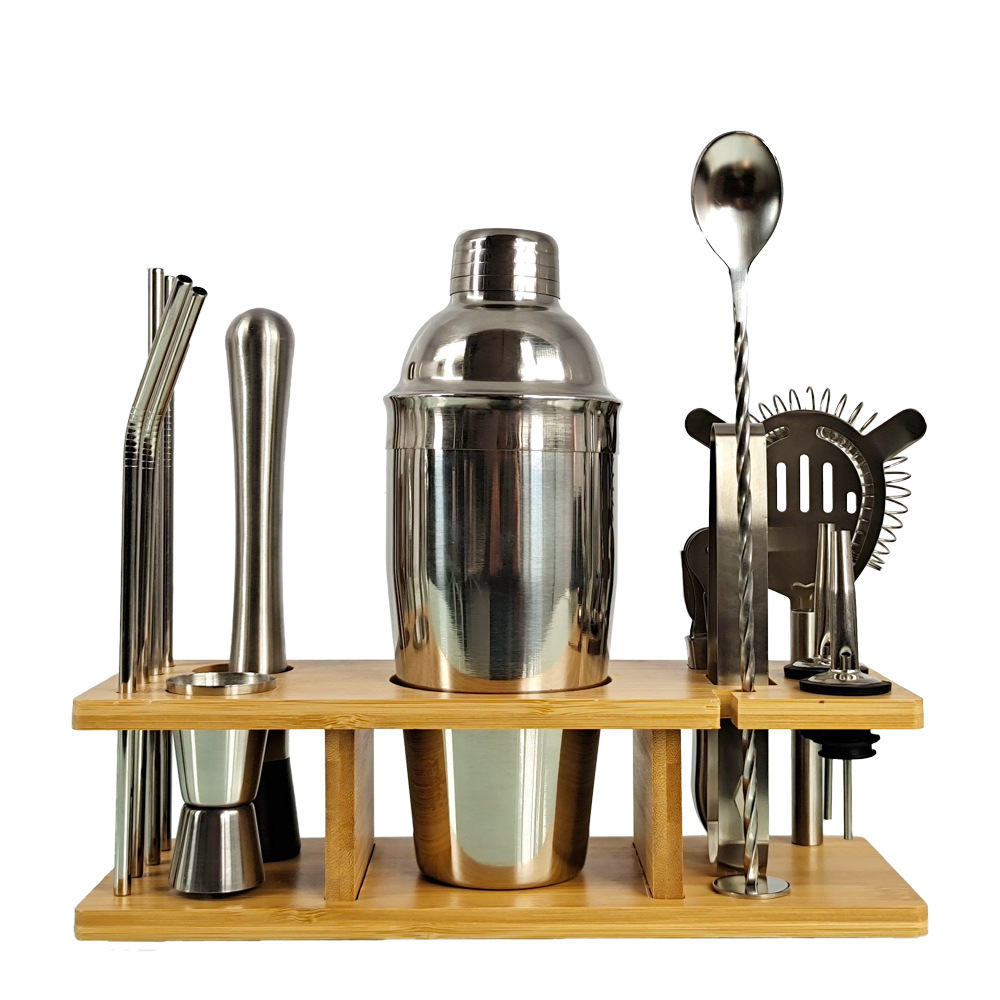 日式调酒器套装不锈钢雪克壶酒吧鸡尾酒14件套调酒工具竹架
