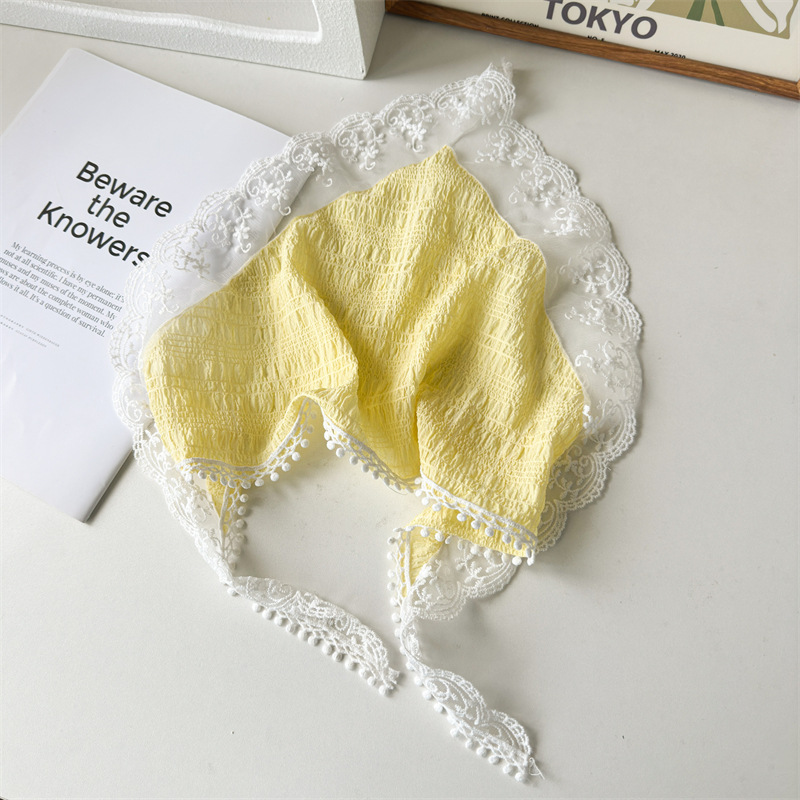 Pastoral Style White Lace Triangular Binder Bandana Headband French Closed Toe Fashion Photo Internet Celebrity Silk Scarf Headdress