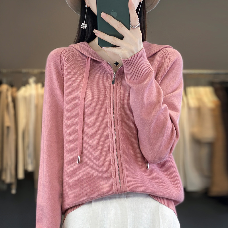 Korean Style Sweater Cardigan Women's Clothes Hooded 2023 Autumn and Winter New Blended Wool Hoodie Double Zipper Sweater Coat