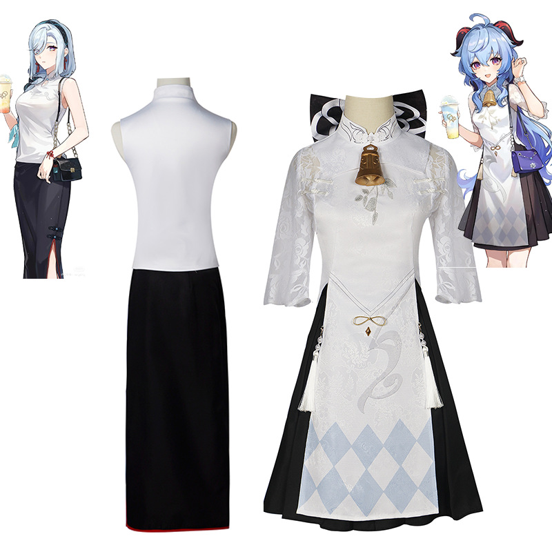 原神甘雨喜茶联动cos服申鹤小裙子旗袍国风新中式 日常装服装女