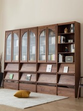北欧实木书柜小户型落地式收纳玻璃展示柜家用客厅多功能杂志柜