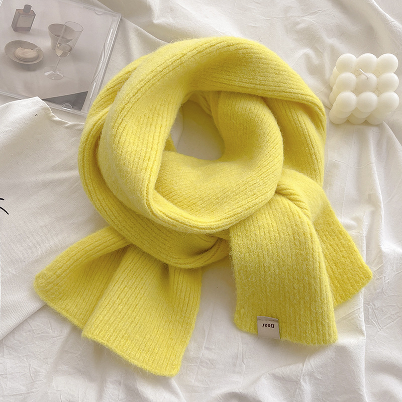 2023 Korean Style Versatile Solid Color Scarf for Women Autumn and Winter White Ins Style Soft Knitted Warm Couple Scarf for Students