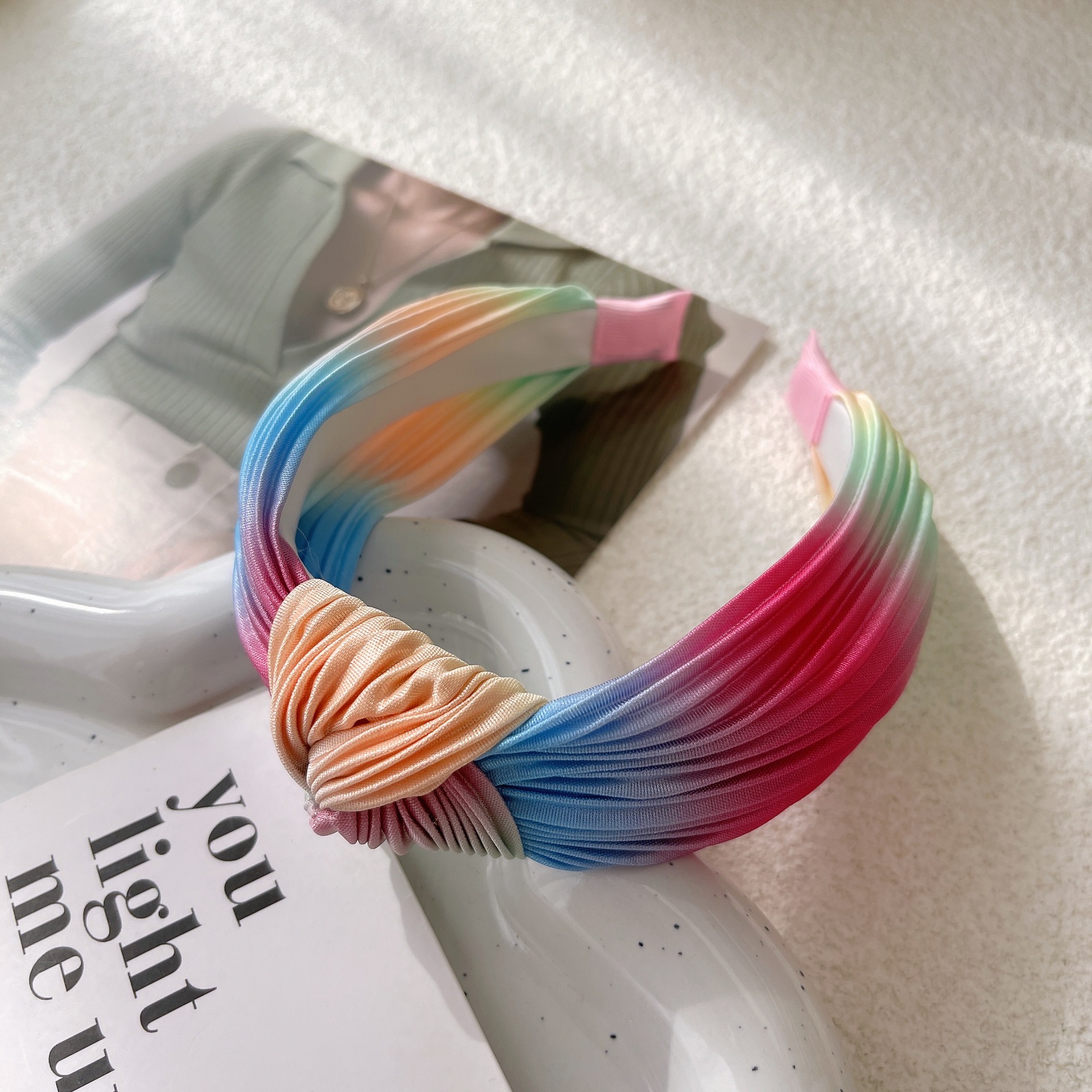 Europe and America Cross Border New Tie Dye Wide Side and All-Match Hair Fixer Headband Fashion Girly Simplicity Tie Hair Large Intestine Hair Ring