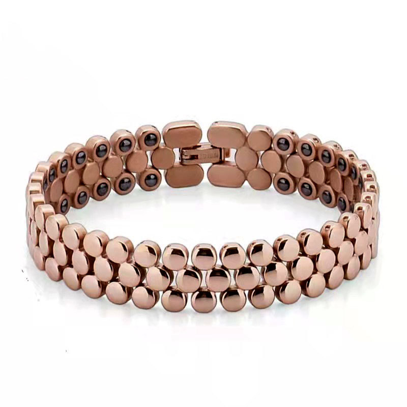速卖通畅销锗石手链双排磁石玫瑰金纯 钛钢手链 表带手链