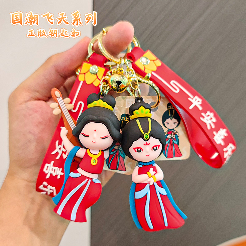 Chinese Style Cartoon Tang Suit Keychain Pendant Doll National Fashion Kweichow Moutai Dunhuang Key Chain Couple Schoolbag Small Ornaments