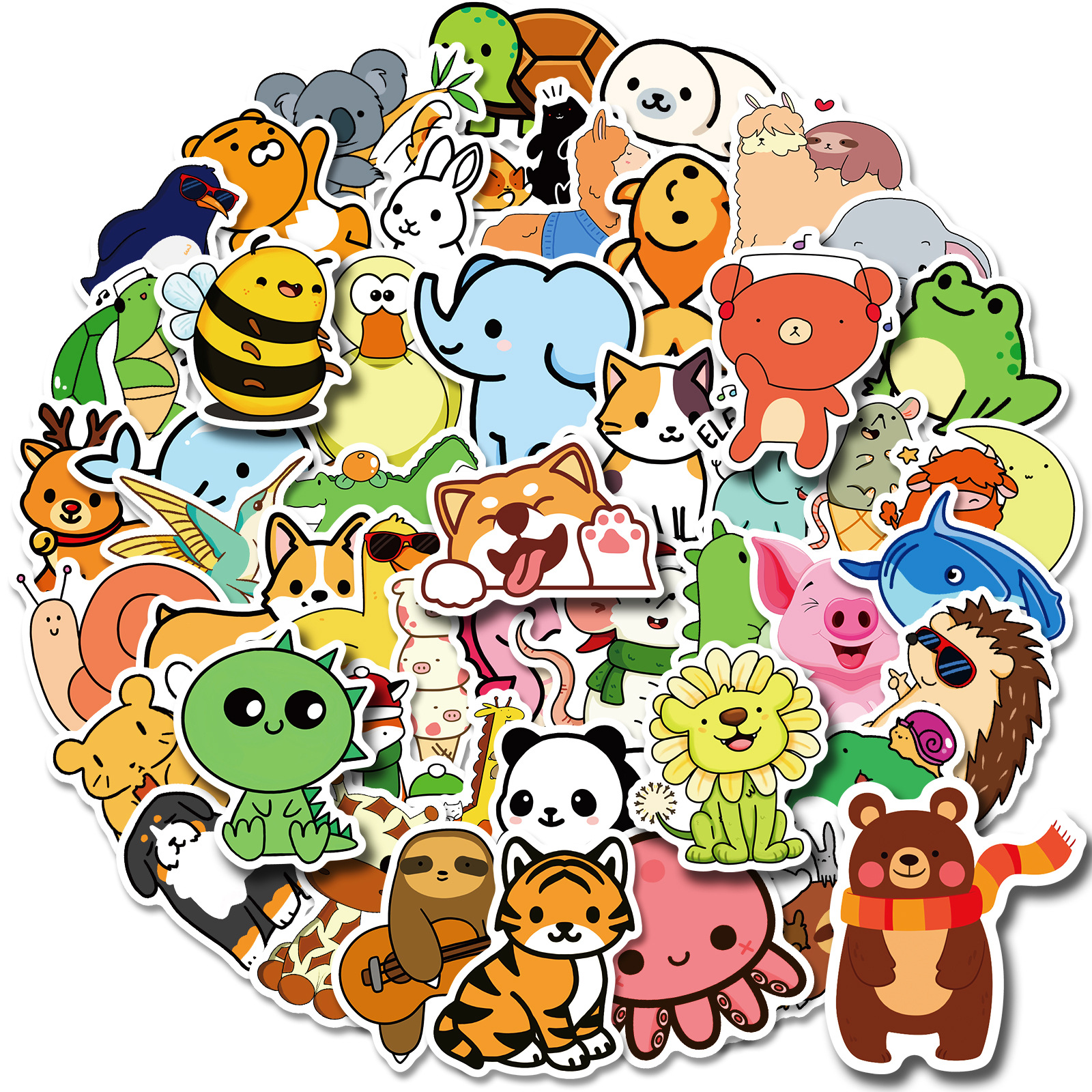 50张卡通可爱动物贴纸 创意手账儿童奖励贴小素材贴画宝宝礼物