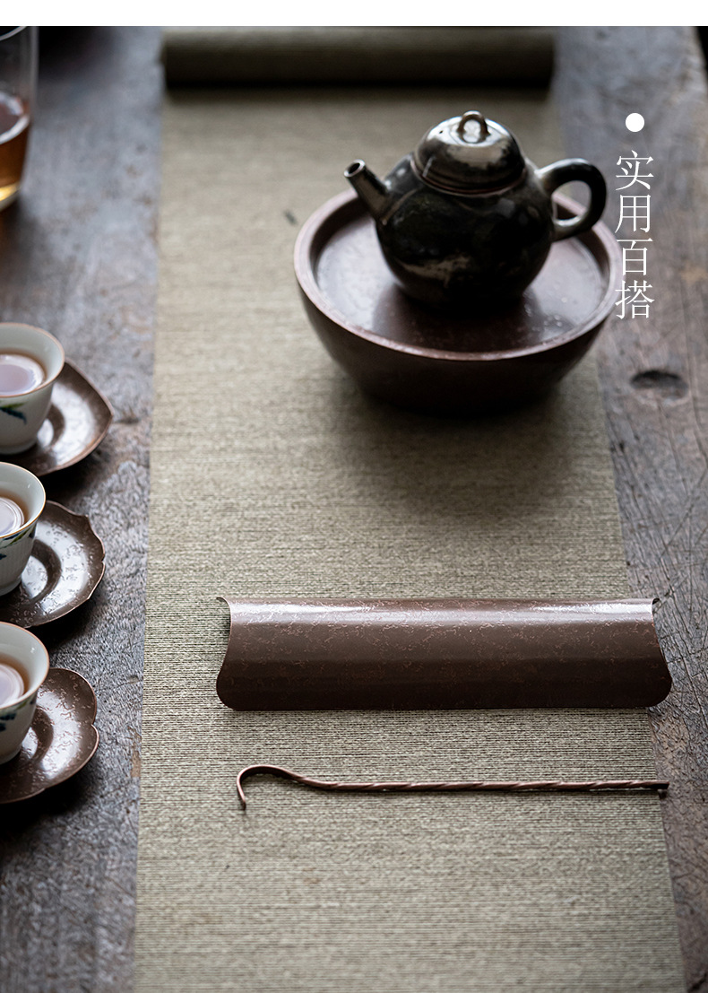 紫铜茶则手工锻打茶荷日式手作茶扒茶拨茶匙两件套功夫茶具零配件