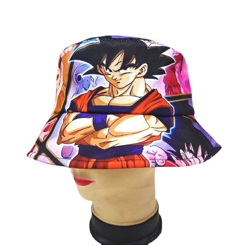 Cross-Border Cartoon Animation Dragon Ball Printing Bucket Hat Japanese Wukong Bucket Hat Men's and Women's Outdoor Sun Protection Sun Hat