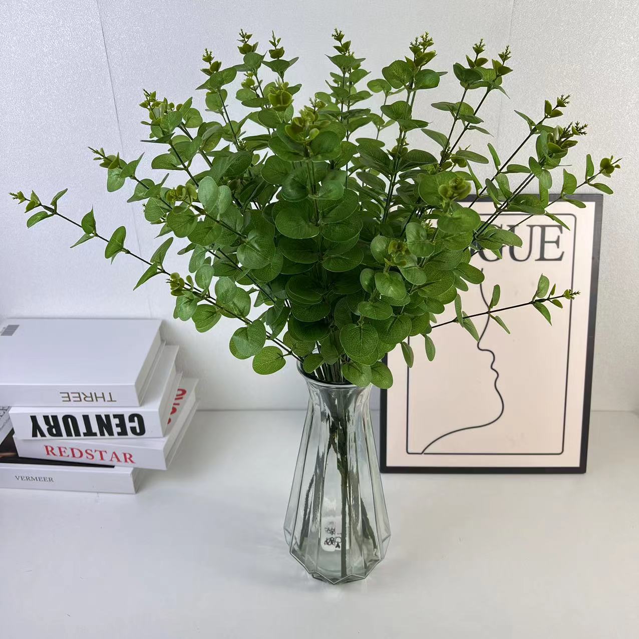 5叉尤加利单枝 绿植仿真花假花森系绿灰色植物花束人造花外贸批发