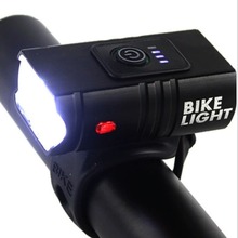 亚马逊自行车前灯T6带电量显示跨境车灯近远光山地自行车充电前灯