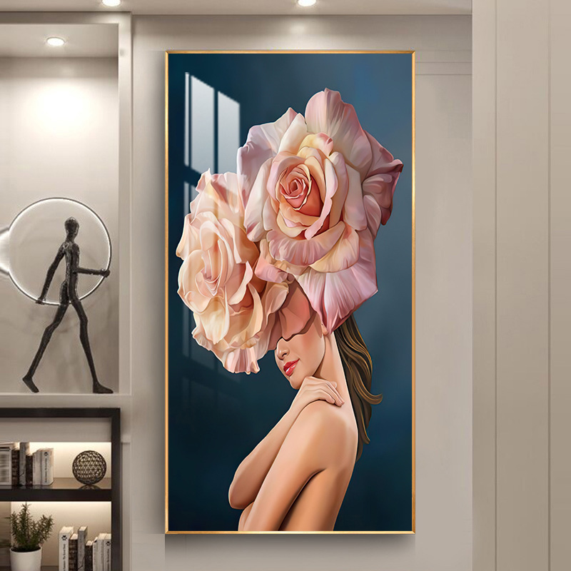 玄关装饰画时尚美女客厅背景墙画走廊过道晶瓷画美容院理发店挂画
