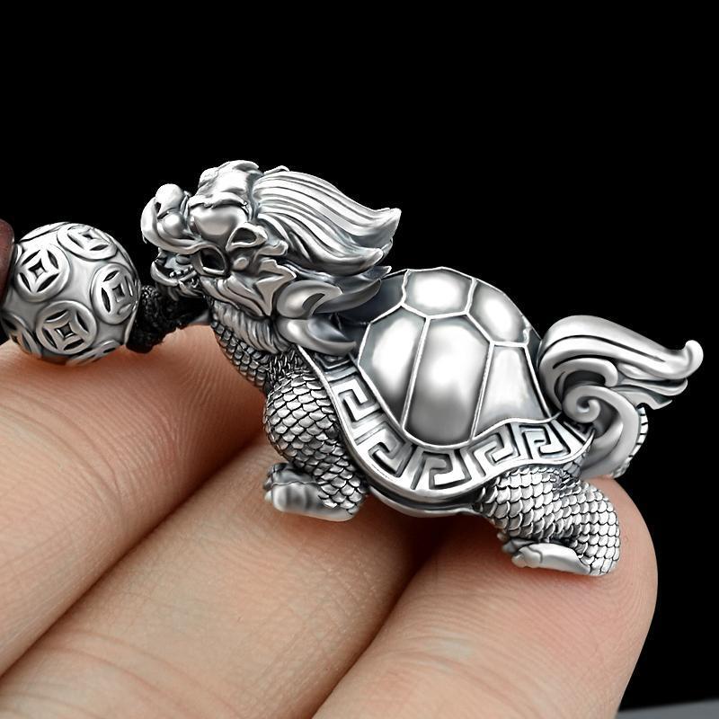 镀银龙龟钥匙扣挂件创意高档挂饰玄武龙头龟汽车钥匙扣挂坠男复古