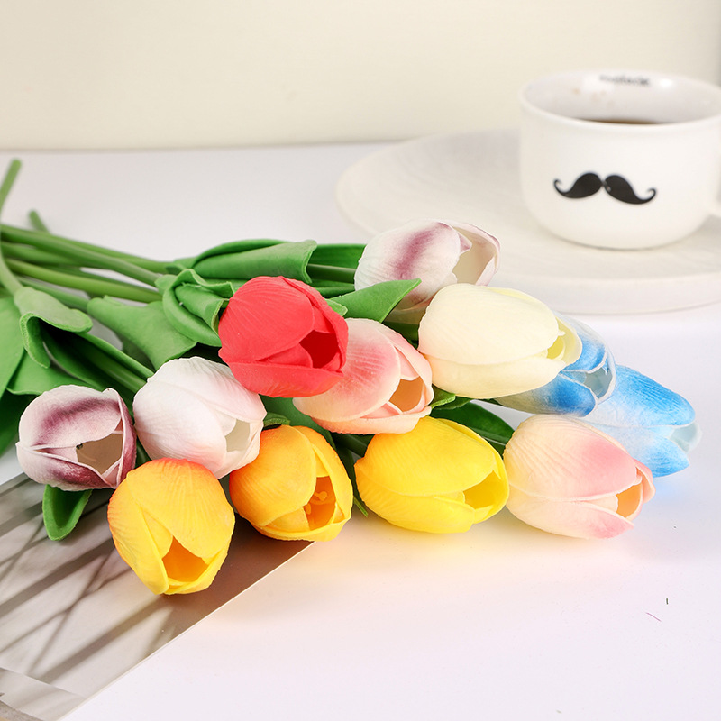 Tulip Artificial Flower Pu Mini Handle Flower Wedding Bouquet Home Decoration Photographic Ornaments Artificial Fake Flowers Wholesale