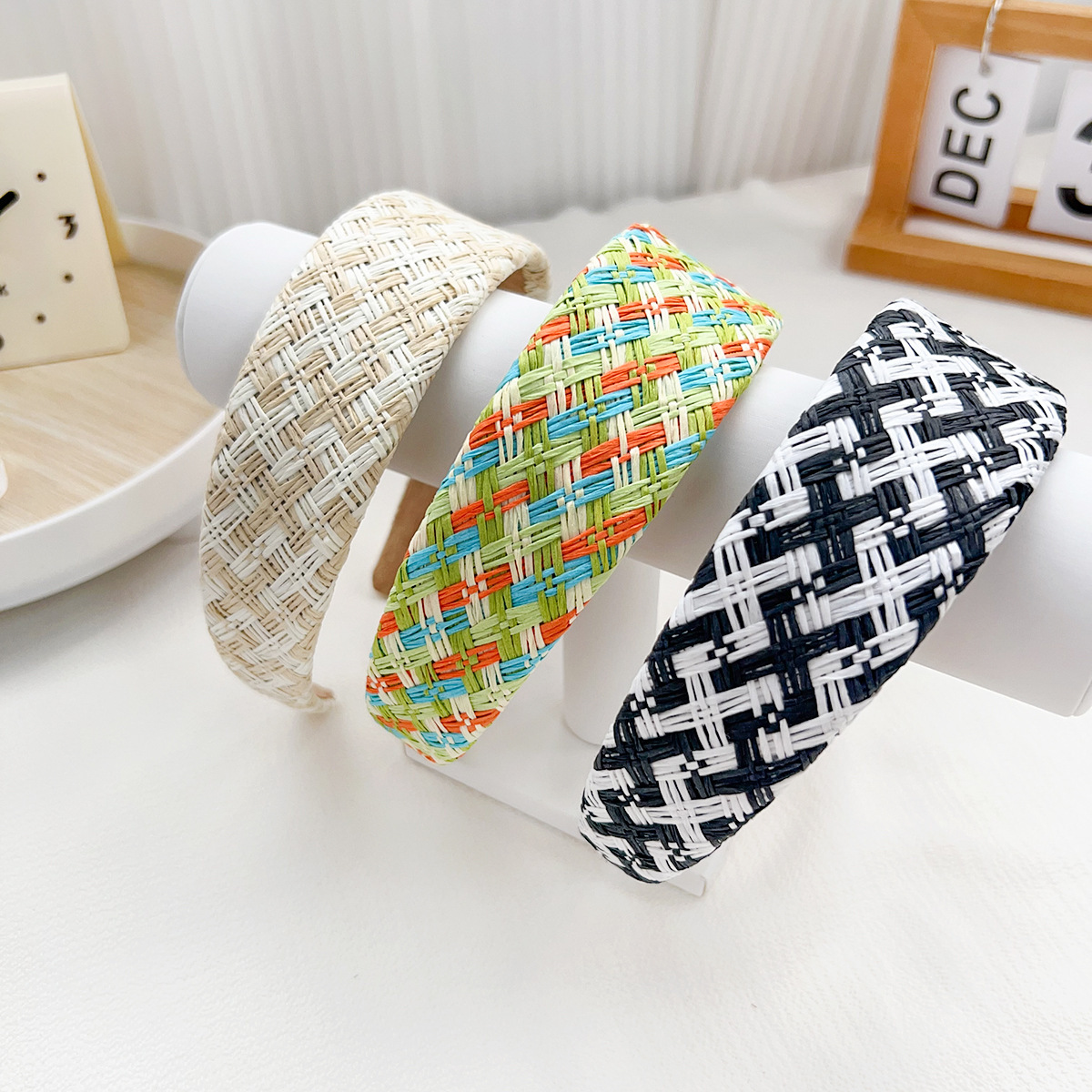 新款温柔格纹多巴胺编织发卡发箍淑女刘海可爱氛围头箍气质发饰女