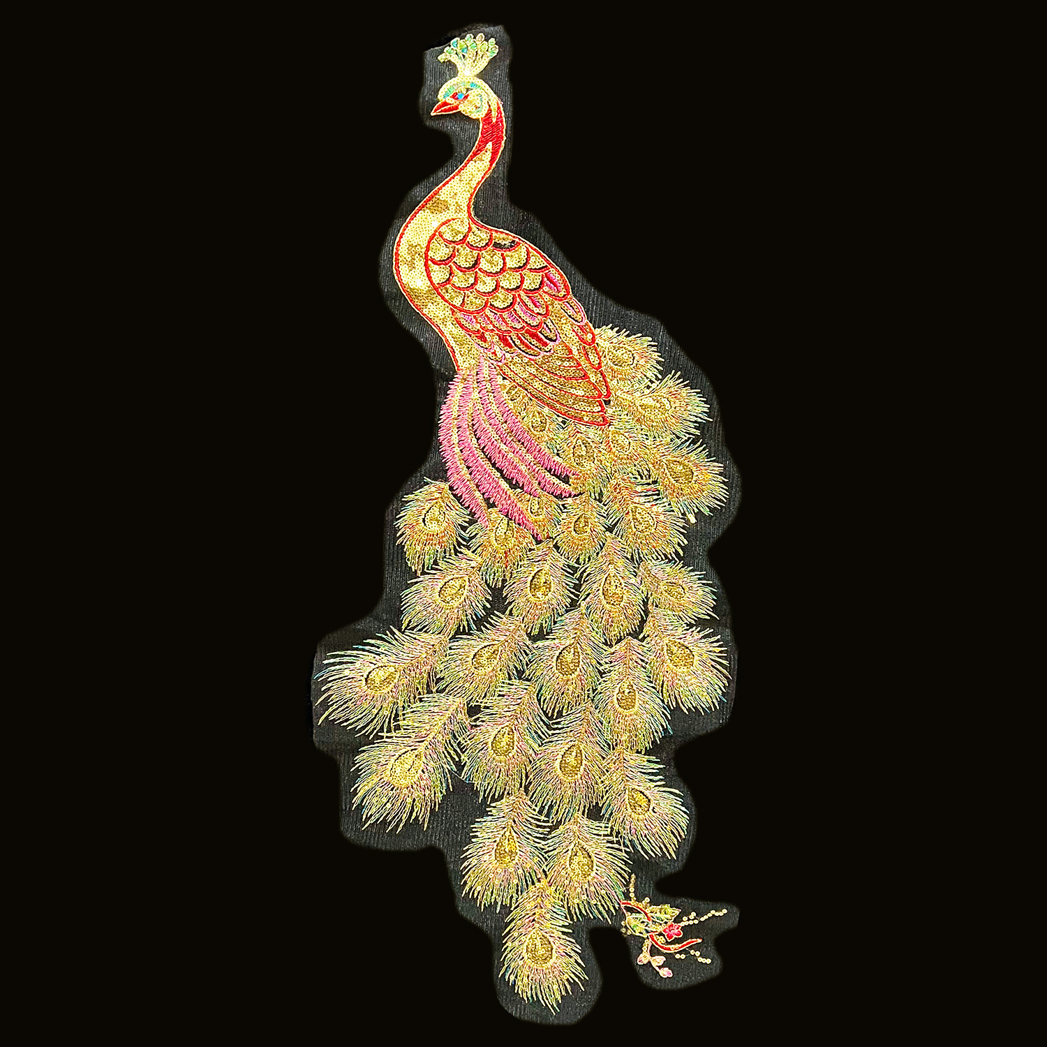 亮片绣花孔雀凤凰双牡丹花片妈妈装贴花订花民族服装刺绣布贴