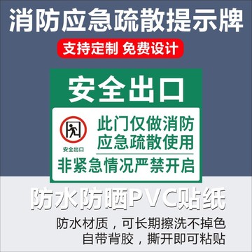 应急逃生门标识非疏散紧急安全出口指示牌pvc不干胶标签贴纸c