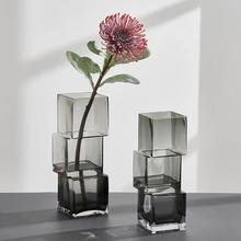 简约创意方形透明玻璃花瓶水培批发客厅桌面摆件鲜花仿真花插花器