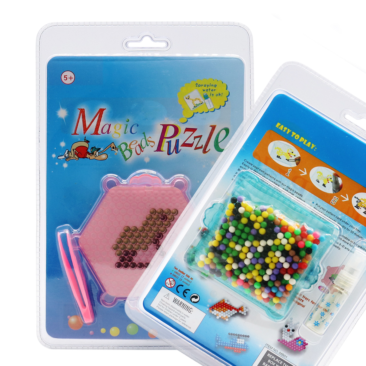 厂家定制神奇彩珠水雾魔力豆遇水即粘益智拼图儿童手工diy小玩具