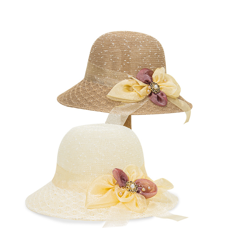 Korean Style Sun Hat Women Summer Lace Bowknot Top Hat Dome Sun Hat Elegant Concise All-Matching Sun Hat