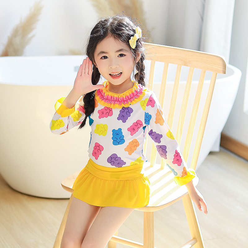 syy2022新款儿童泳衣可爱女孩长袖分体三件套中小童泳装女宝宝泳