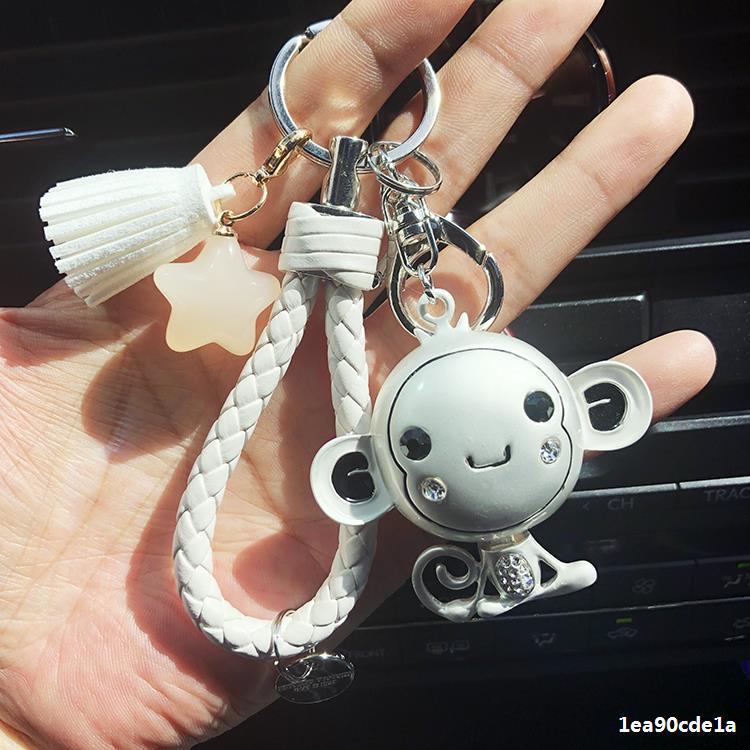 镶钻金属猴子毛绒球钥匙扣情侣生肖汽车钥匙链挂件可爱钥匙扣男女
