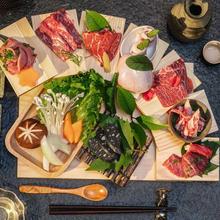 火锅店网红餐具特色烤肉创意摆盘木头十二层升日式阶梯盘子