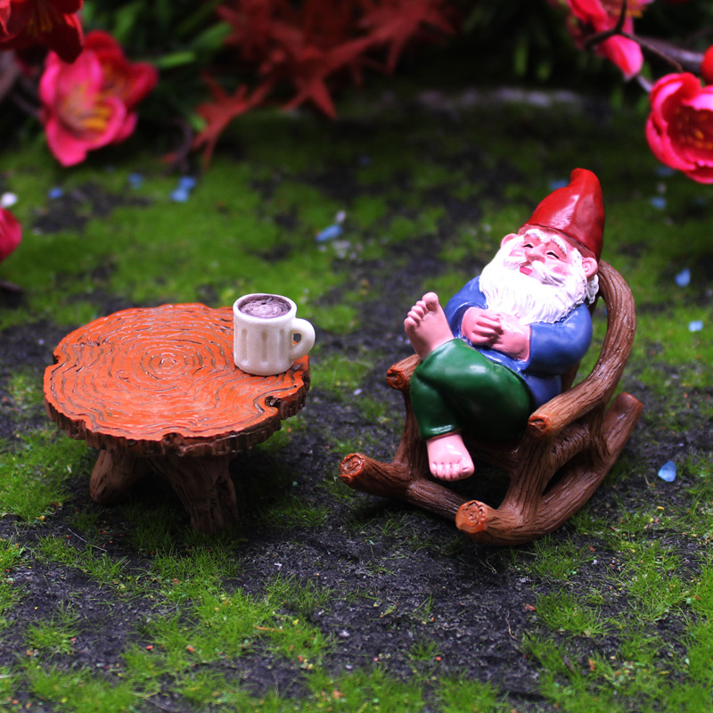 创意休闲侏儒坐摇椅摆件跨境花园微景观小矮人圣诞老人装饰品精灵