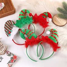 跨境圣诞帽氛围圣诞节日发箍铃铛羽毛搞怪发饰派对聚会精灵帽头箍