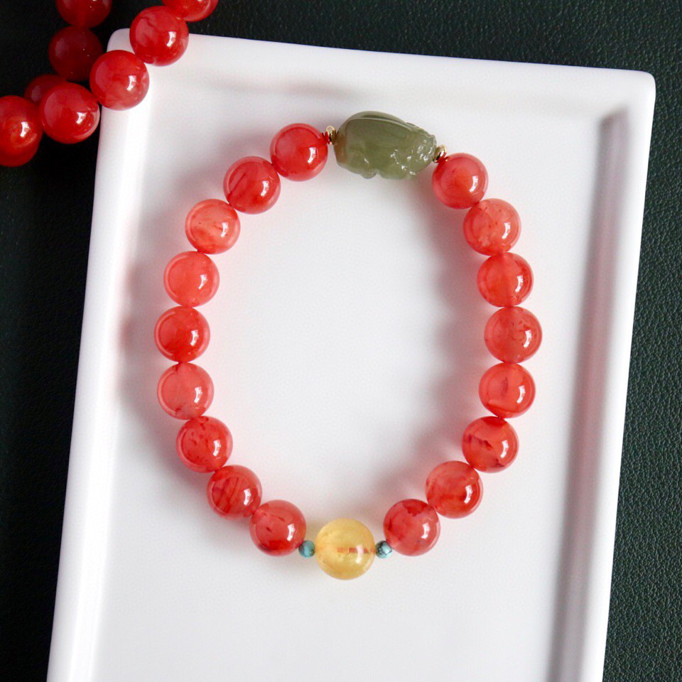 天然川料樱桃红南红手链红润透亮南红玛瑙原创设计手串直播货源
