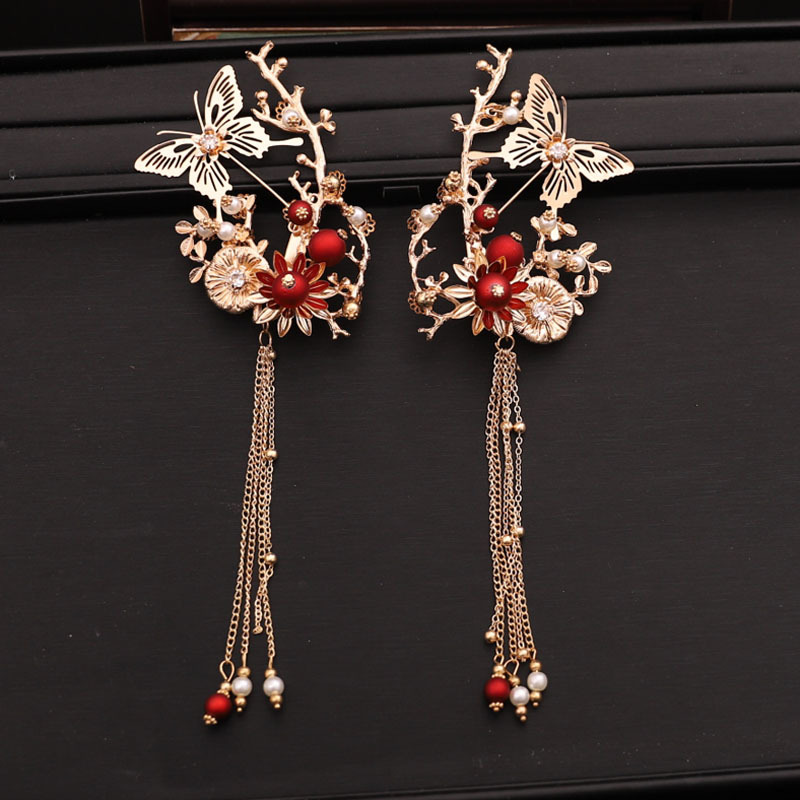 New Ancient Chinese Clothing Headdress Barrettes Antique Style Side Clip Hair Accessories Female Ancient Costume Decoration Fairy Tassel Hairpin Ancient Ornament