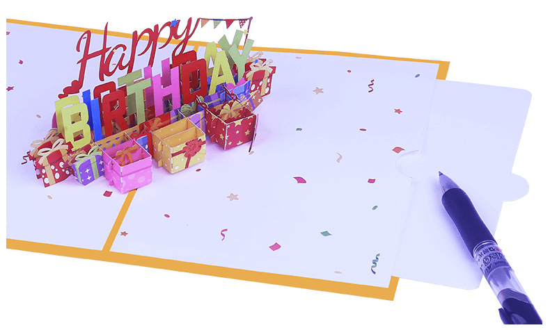 新款创意跨境彩印生日立体贺卡happy birthday纸雕3d立体生日卡片