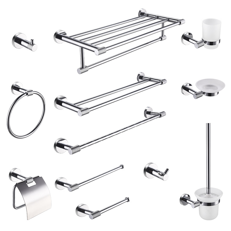 Chrome High-End European Style 304 Stainless Steel Tower Rack Towel Rack Bathrobe Hook Sanitary Tissue Rack Bathroom Pendant