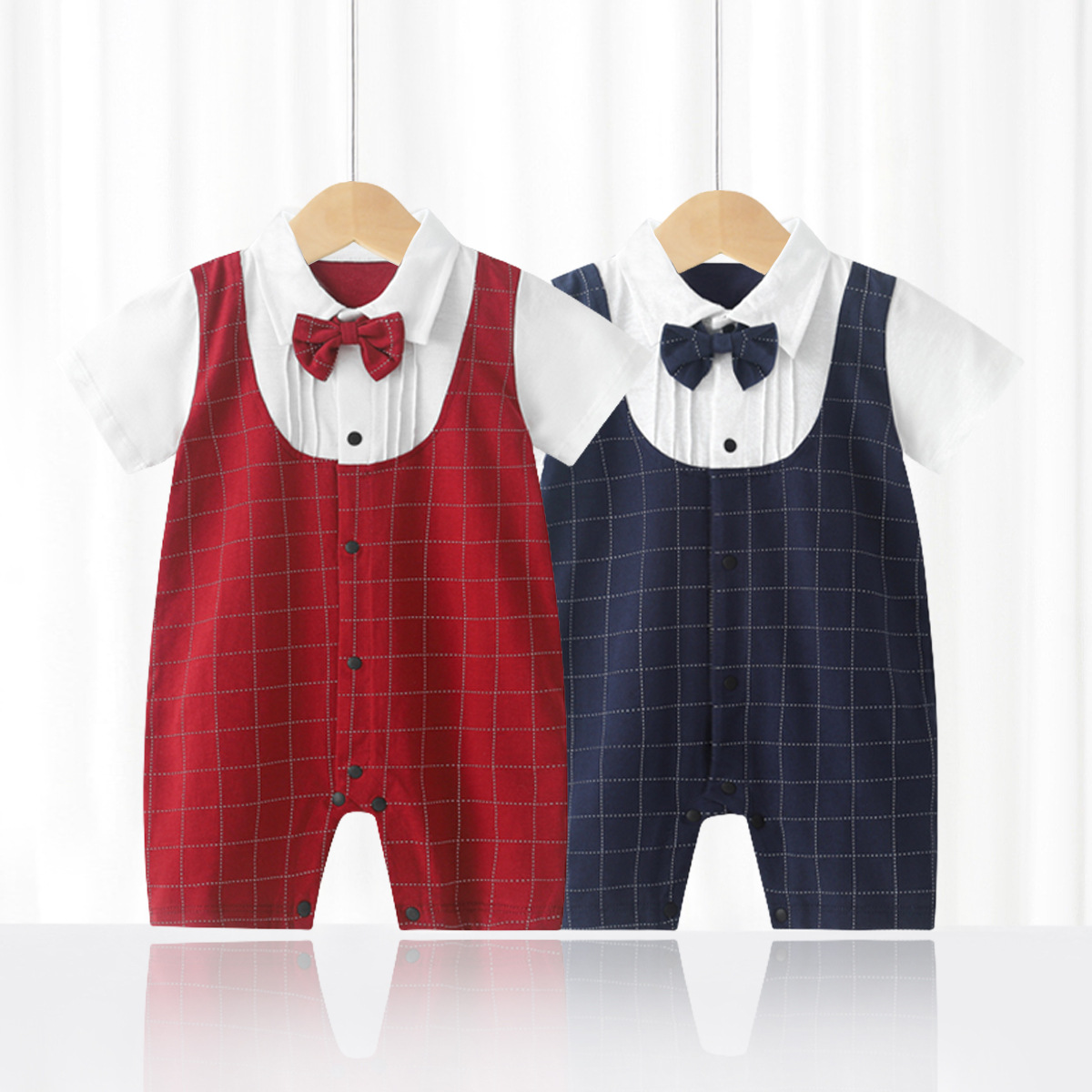 跨境批发a类婴儿连体衣服宝宝夏季绅士短袖礼服哈衣baby clothes